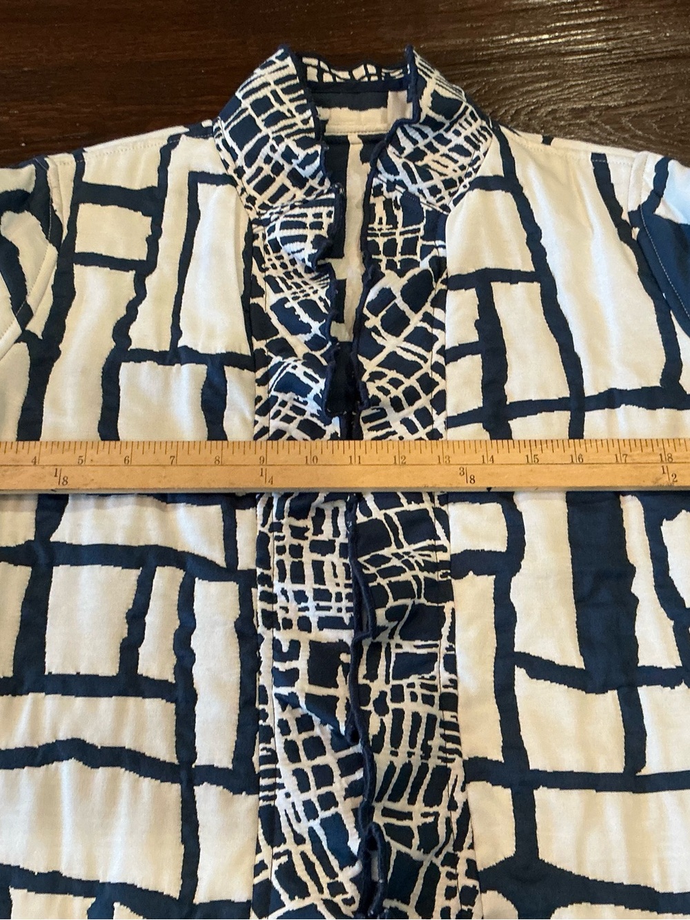 Trimdin Navy Ivory Reversible Ruffle Artisan Jacket Geometric - Picture 10 of 13